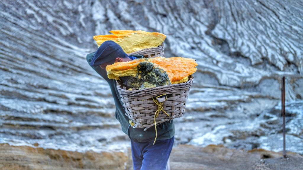 Sulfur Miners Ijen Crater